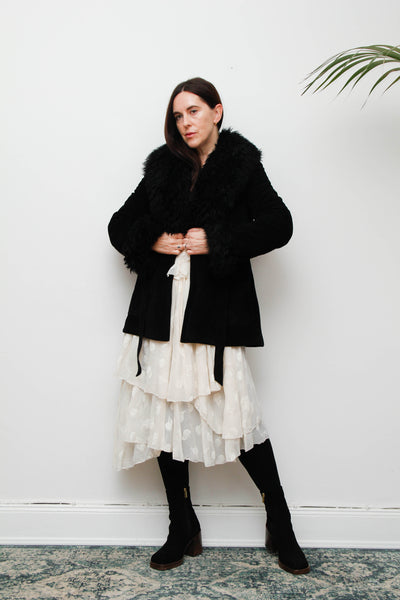 Vintage 70s Penny Lane Sheepskin Coat – Gothic Black Suede