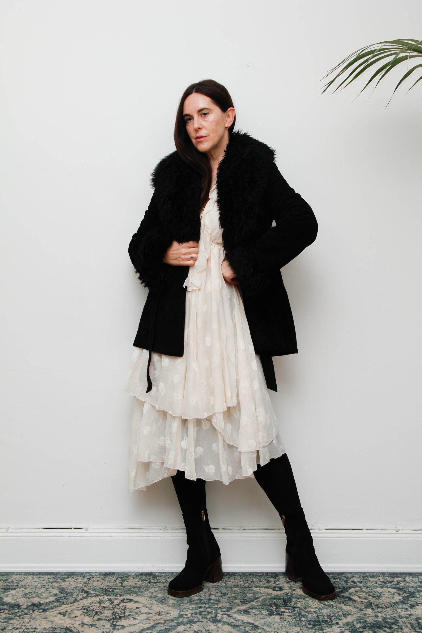 Vintage 70s Penny Lane Sheepskin Coat – Gothic Black Suede