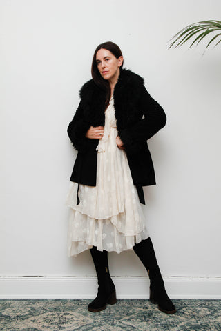 Vintage 70s Penny Lane Sheepskin Coat – Gothic Black Suede