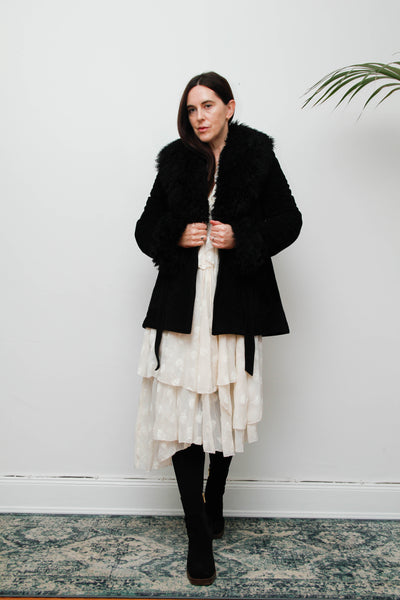 Vintage 70s Penny Lane Sheepskin Coat – Gothic Black Suede