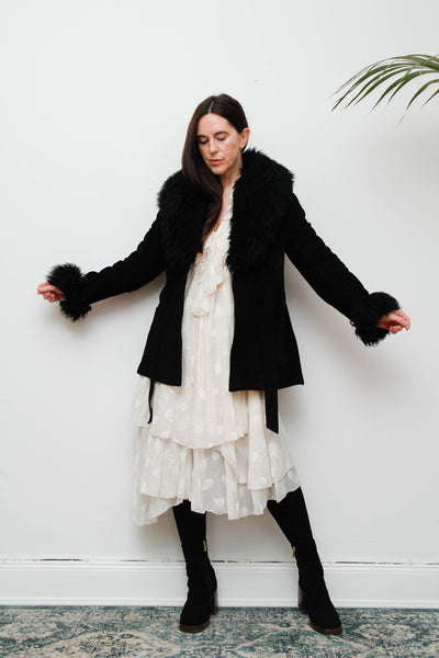 Vintage 70s Penny Lane Sheepskin Coat – Gothic Black Suede