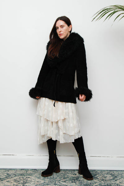 Vintage 70s Penny Lane Sheepskin Coat – Gothic Black Suede