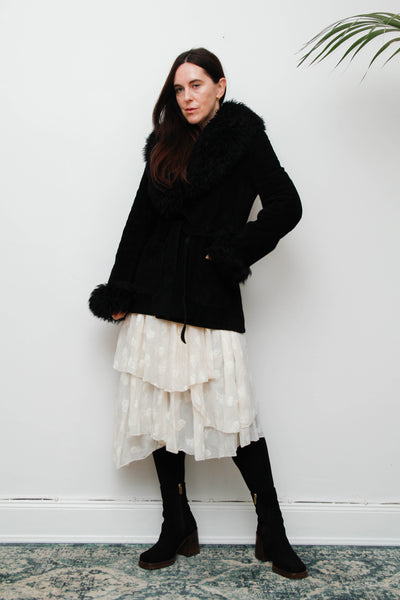 Vintage 70s Penny Lane Sheepskin Coat – Gothic Black Suede