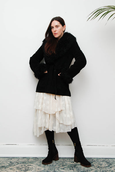 Vintage 70s Penny Lane Sheepskin Coat – Gothic Black Suede