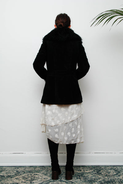 Vintage 70s Penny Lane Sheepskin Coat – Gothic Black Suede