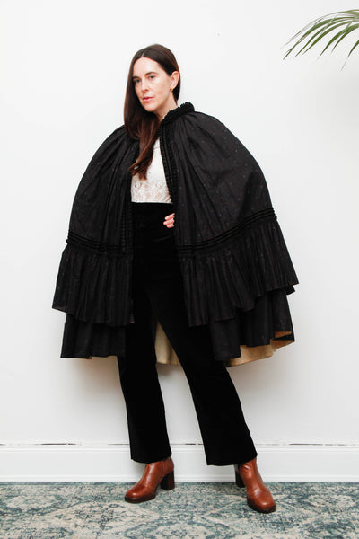 Antique 1800s Floral Taffeta Cape – Rare Victorian Maxi Cloak