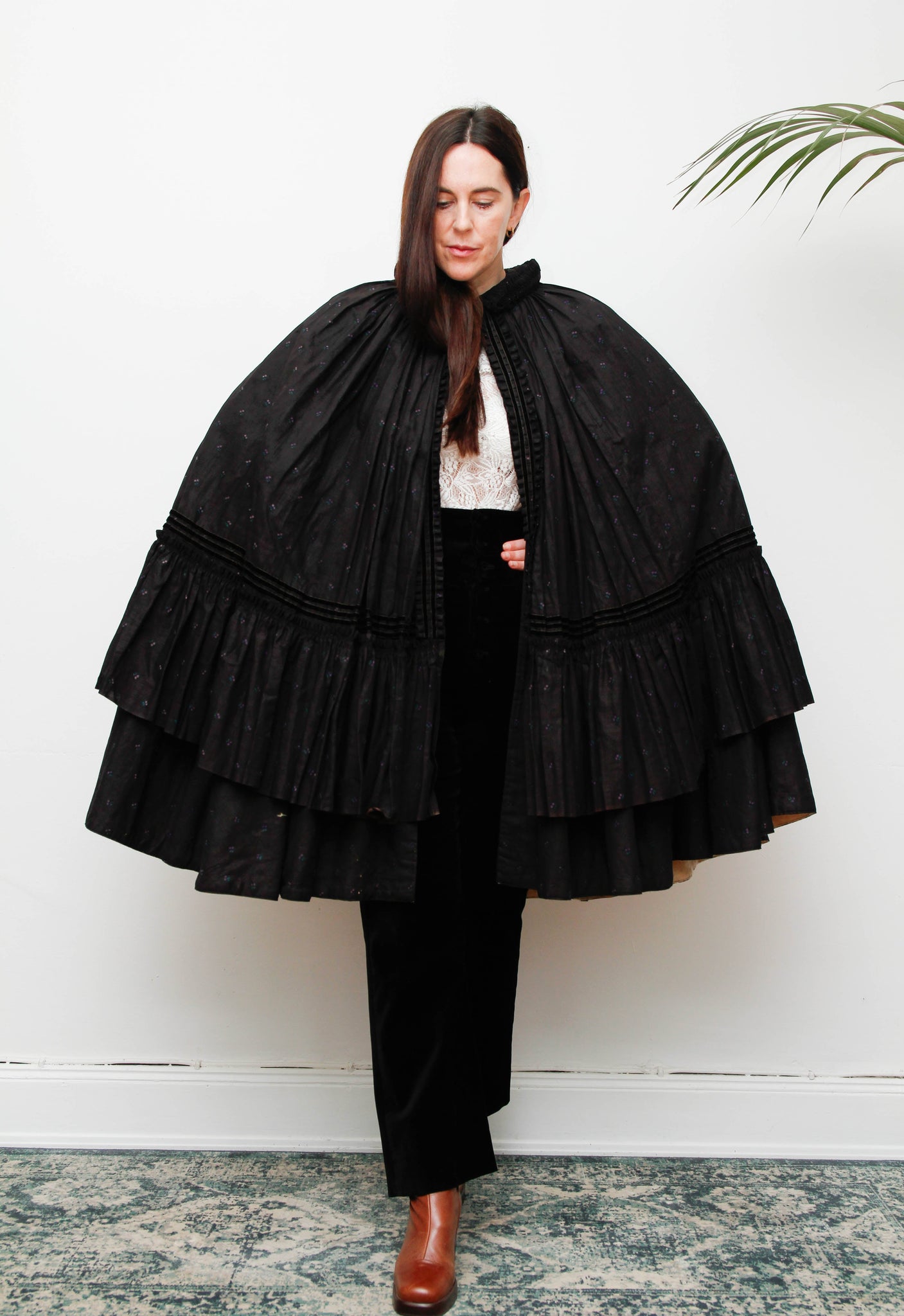 Antique 1800s Floral Taffeta Cape – Rare Victorian Maxi Cloak