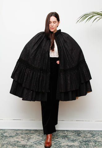 Antique 1800s Floral Taffeta Cape – Rare Victorian Maxi Cloak