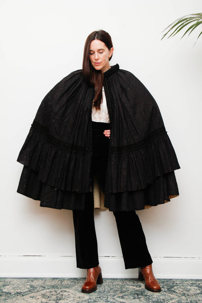Antique 1800s Floral Taffeta Cape – Rare Victorian Maxi Cloak