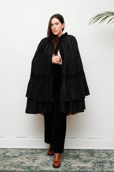 Antique 1800s Floral Taffeta Cape – Rare Victorian Maxi Cloak