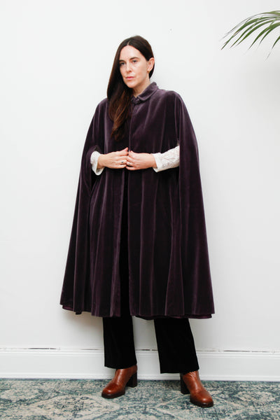 Vintage 1970s Gothic Purple Cotton Velvet Opera Cape