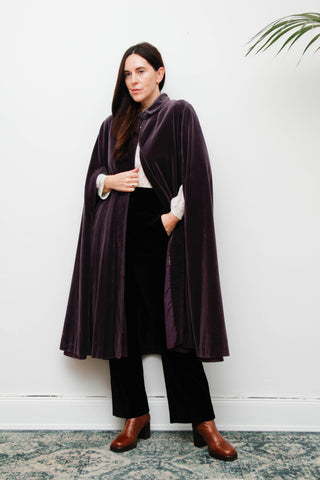 Vintage 1970s Gothic Purple Cotton Velvet Opera Cape