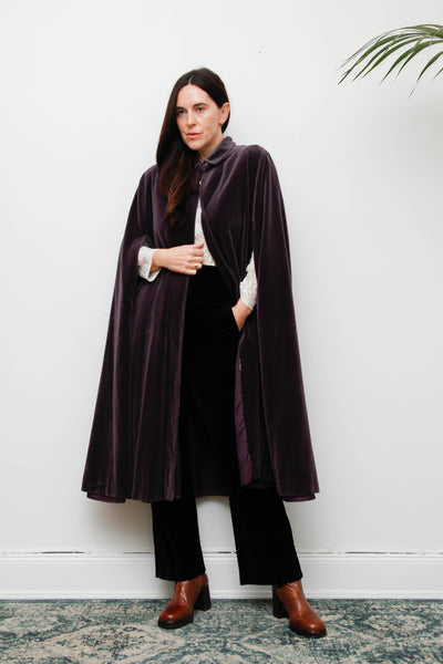 Vintage 1970s Gothic Purple Cotton Velvet Opera Cape