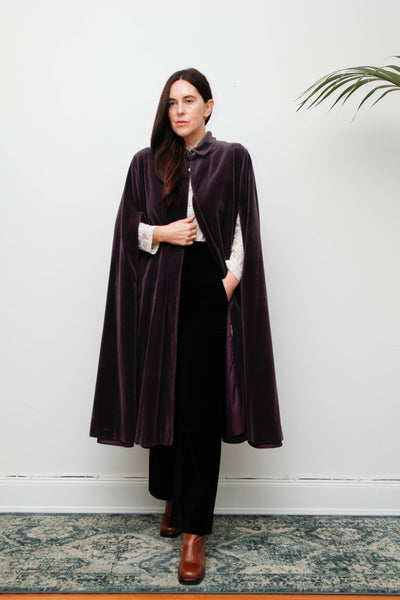 Vintage 1970s Gothic Purple Cotton Velvet Opera Cape
