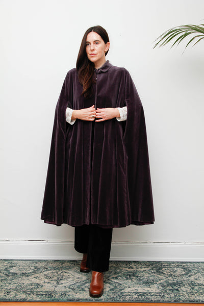 Vintage 1970s Gothic Purple Cotton Velvet Opera Cape