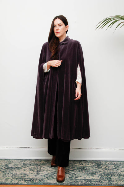 Vintage 1970s Gothic Purple Cotton Velvet Opera Cape