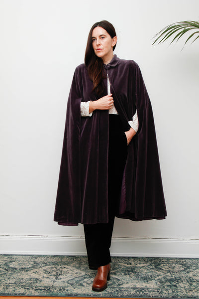 Vintage 1970s Gothic Purple Cotton Velvet Opera Cape
