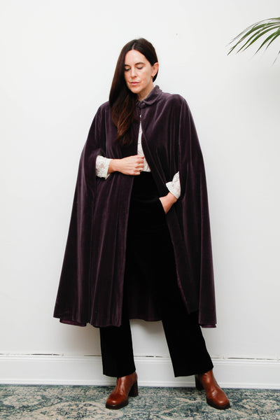 Vintage 1970s Gothic Purple Cotton Velvet Opera Cape