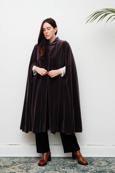 Vintage 1970s Gothic Purple Cotton Velvet Opera Cape