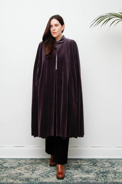 Vintage 1970s Gothic Purple Cotton Velvet Opera Cape