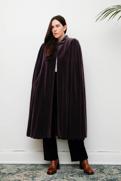 Vintage 1970s Gothic Purple Cotton Velvet Opera Cape