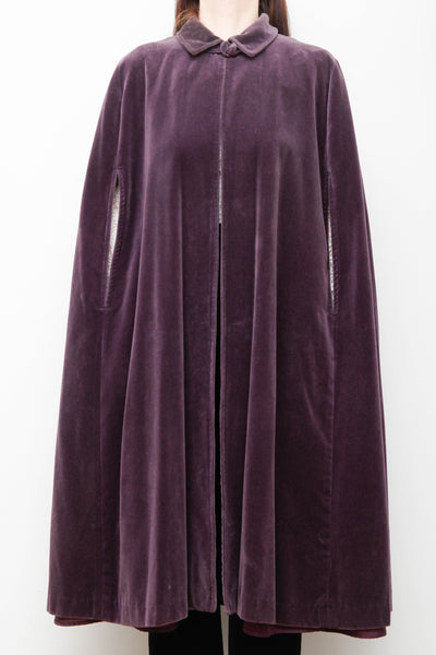 Vintage 1970s Gothic Purple Cotton Velvet Opera Cape