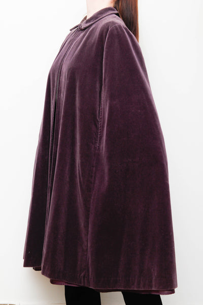 Vintage 1970s Gothic Purple Cotton Velvet Opera Cape