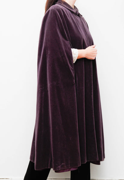 Vintage 1970s Gothic Purple Cotton Velvet Opera Cape