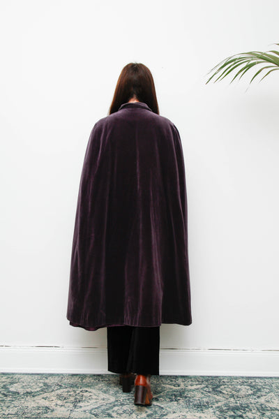 Vintage 1970s Gothic Purple Cotton Velvet Opera Cape