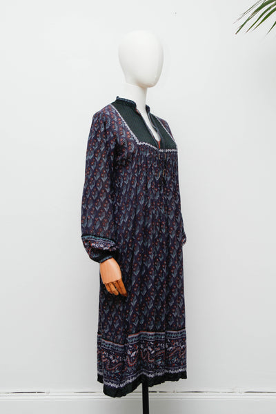 Vintage Bohemian Gothic Indian Cotton Maxi Dress