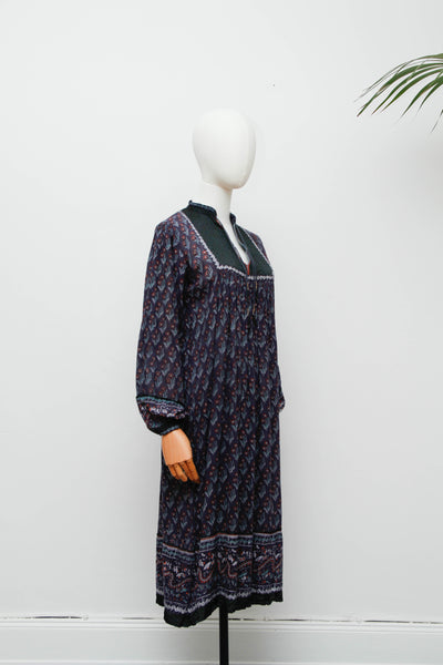 Vintage Bohemian Gothic Indian Cotton Maxi Dress