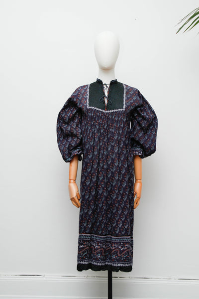 Vintage Bohemian Gothic Indian Cotton Maxi Dress