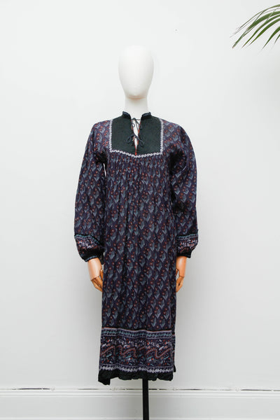 Vintage Bohemian Gothic Indian Cotton Maxi Dress
