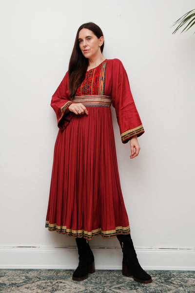 Vintage Afghan Bohemian Maxi Dress – Hand-Embroidered Gothic Rayon