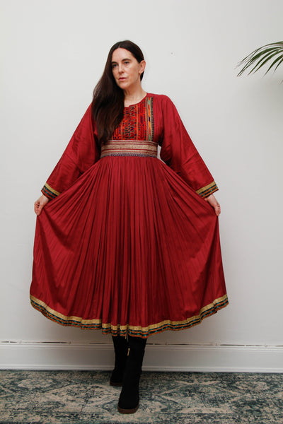 Vintage Afghan Bohemian Maxi Dress – Hand-Embroidered Gothic Rayon