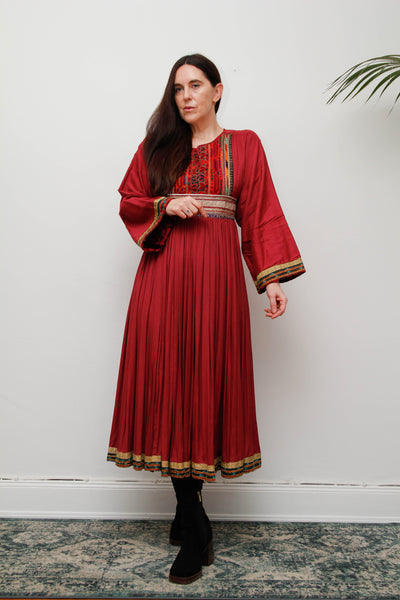 Vintage Afghan Bohemian Maxi Dress – Hand-Embroidered Gothic Rayon