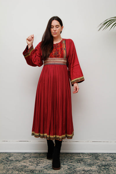 Vintage Afghan Bohemian Maxi Dress – Hand-Embroidered Gothic Rayon