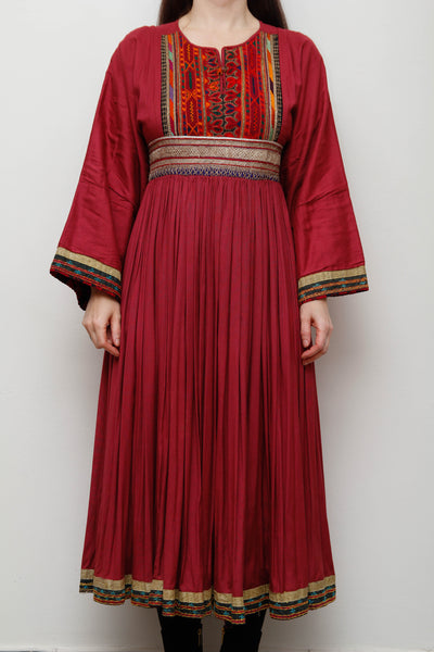 Vintage Afghan Bohemian Maxi Dress – Hand-Embroidered Gothic Rayon