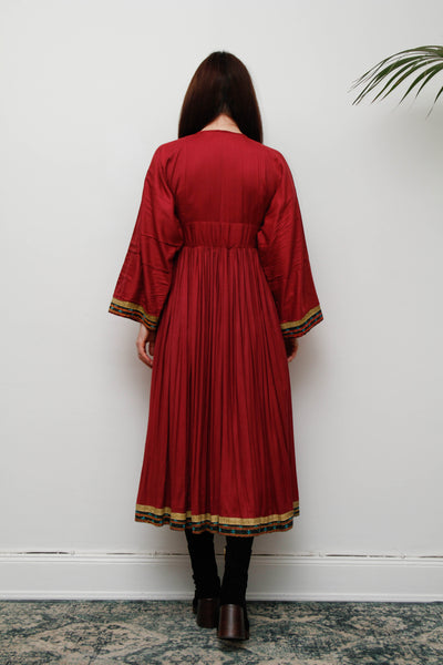 Vintage Afghan Bohemian Maxi Dress – Hand-Embroidered Gothic Rayon