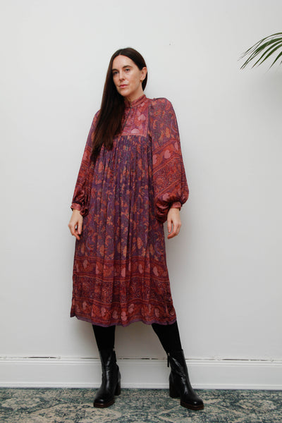 70s Indian Silk Peacock Dress by Ritu Kumar for Judith Ann