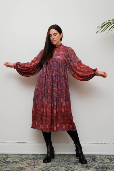 70s Indian Silk Peacock Dress by Ritu Kumar for Judith Ann