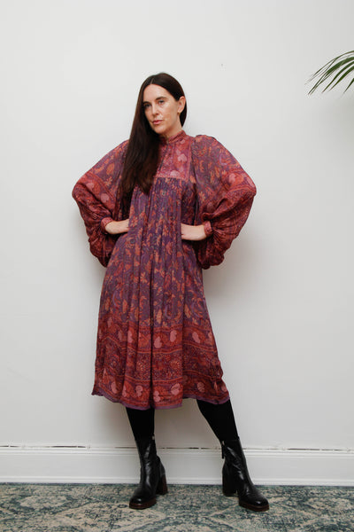 70s Indian Silk Peacock Dress by Ritu Kumar for Judith Ann