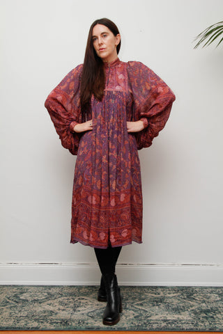 70s Indian Silk Peacock Dress by Ritu Kumar for Judith Ann