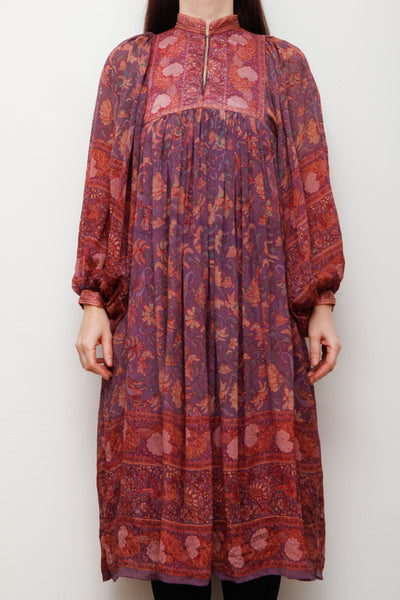 70s Indian Silk Peacock Dress by Ritu Kumar for Judith Ann