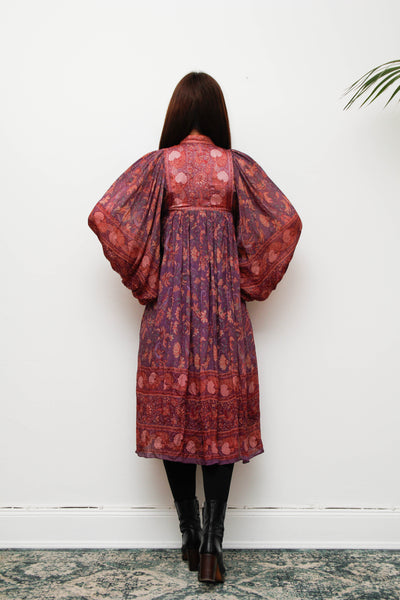 70s Indian Silk Peacock Dress by Ritu Kumar for Judith Ann