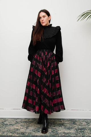 Vintage Jaeger Purple & Black Tartan Silk Skirt – Gothic Midi
