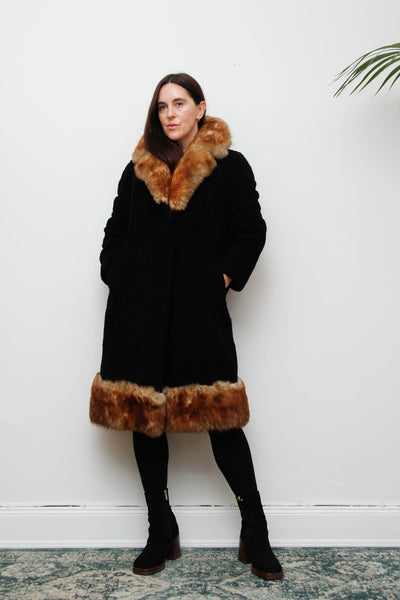 Stunning 1970s Black Sheepskin Coat – Gothic Bohemian Maxi- Penny Lane