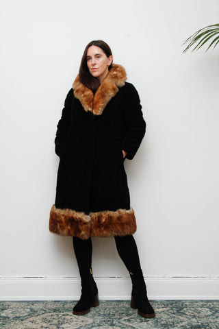 Stunning 1970s Black Sheepskin Coat – Gothic Bohemian Maxi- Penny Lane