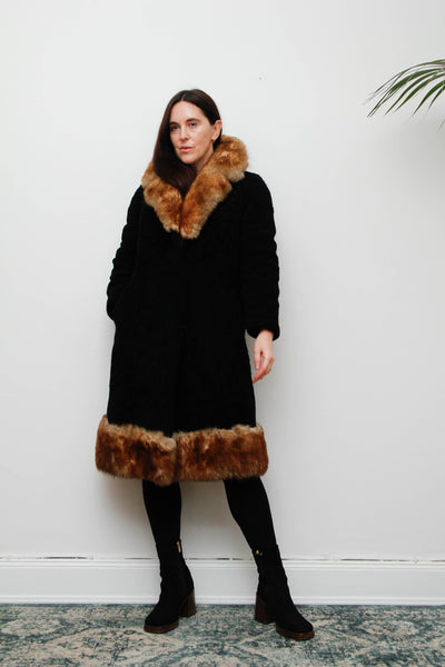 Stunning 1970s Black Sheepskin Coat – Gothic Bohemian Maxi- Penny Lane