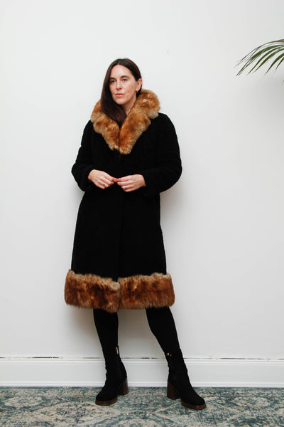 Stunning 1970s Black Sheepskin Coat – Gothic Bohemian Maxi- Penny Lane